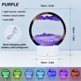 Creative RGB 3D Moving Sand Art Night Light Quicksand Painting Table Lamp LED Lights Hourglass Christmas Gift Home Office Decor (Emitting Color: Purple)