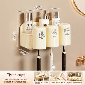 Bathroom Rack Punch-free Wall-mounted Toothbrush Cup Rack (Option: Three Cups-Random Pattern)